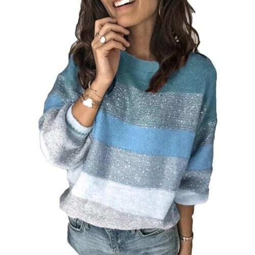 URIFENS Sueter Mujer 2021 Autumn O Neck Striped Woman Sweater Casual Loose Colorful Knitwear Female Clothing LYT01U