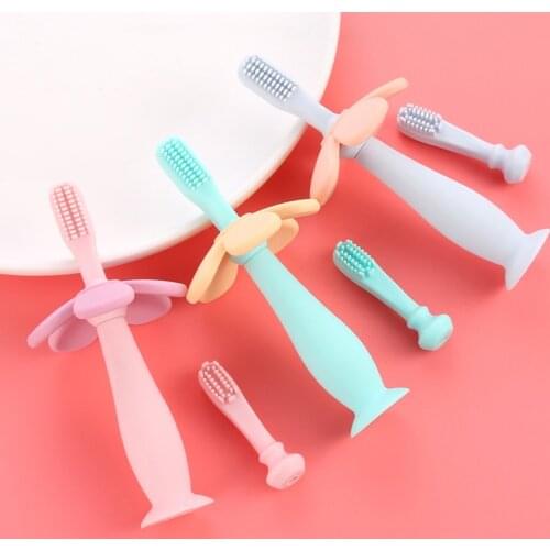 1Pcs Baby Cartoon Toothbrush Food Grade Silicone Soft Bristles Baby Training Toothbrush 360 Degree Oral Cleaning for 0-3 Years