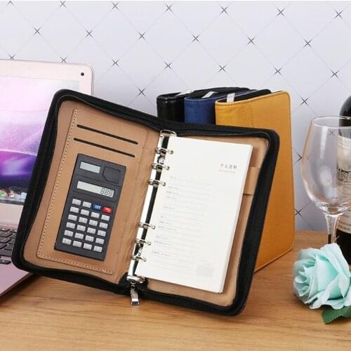 PU Leather A6 Daily Monthly Weekly Planner Zipper Notebook Agenda Loose-Leaf Business Note Book with Calculator School Supplies