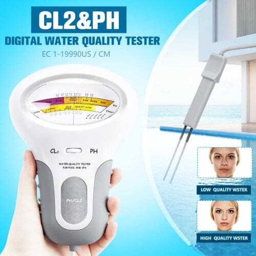 1Pcs PC-101 PH Meter CL2 Chlorine Water Quality Tester Portable Home Swimming Pool Spa Aquarium PH Test Monitor White 2 Styles