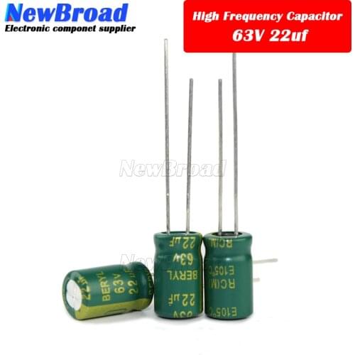 10PCS Aluminum electrolytic capacitor 22UF 50V 63V 160V 250V 400V 450V high frequency low resistance long life 22UF Green-gold