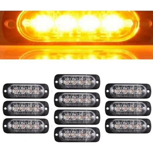 10Pcs Amber Yellow Car Truck 4 Led Emergency Flash Warning Strobe Light Kit Bar