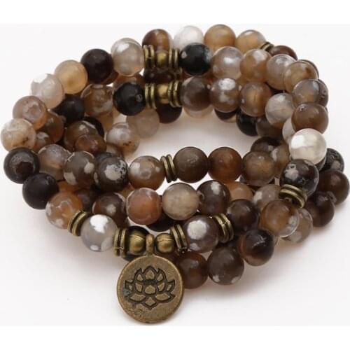 108 beads 8mm elastic adjustable Lotus life tree Buddha OM eye Chakra Reiki agate Onyx Yoga Bracelet necklace iu56s