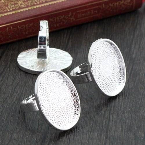18x25mm 5pcs Light Silver Plated Brass Oval Adjustable Ring Settings Blank/Base,Fit 18x25mm Glass Cabochons J5-02