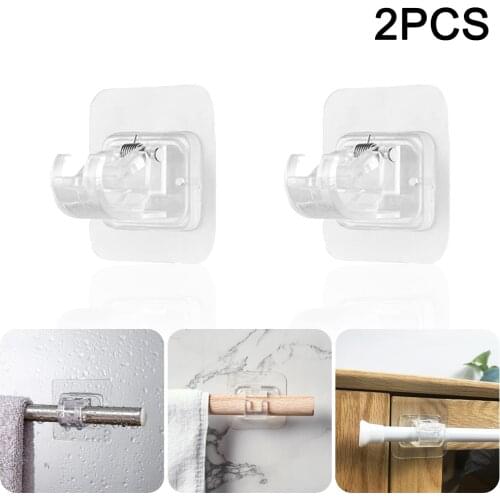 2PCS Curtain Rod Bracket Adjustable Clear Wall Bracket Hooks Self Adhesive Rods Hanger for Home