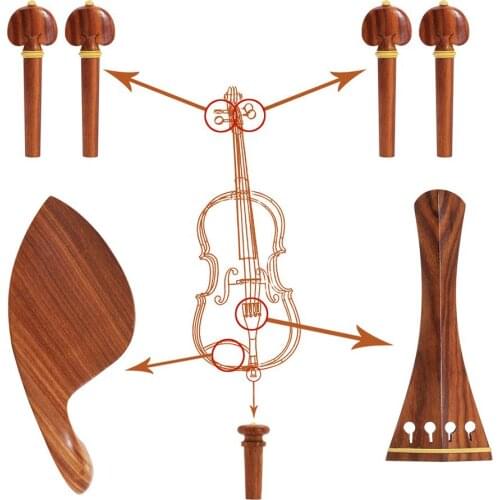 4/4 Violin Kit Full Size Violin Accessories High-grade Rosewood Violin Accessories Set Peg Tailpiece Chin Rest End Pin