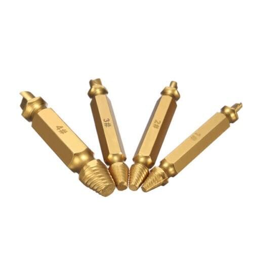 Fixmee 4Pcs Double Side Damaged Screw Bolt Extractor Drill Bits Gold Oxide Edition Stripped Screw Removers
