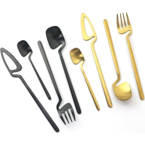4Pcs/Set Gold Cutlery Set Knife Fork Coffee Ice Cream Spoons Dinnerware Set Stainless Steel Tableware Set Baby Kids Flatware Set
