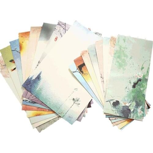 6pcs/set Vintage Letter Paper and Envelope Set Chinese Painting Lotus Flowers Craft Envelope Invitation Letters Paper Stationery