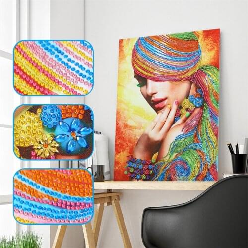 Special Shaped Diamond Painting Women Colorful Hair DIY 5D Partial Drill Cross Stitch Kis Crystal Rhinestone Art Home Decoration