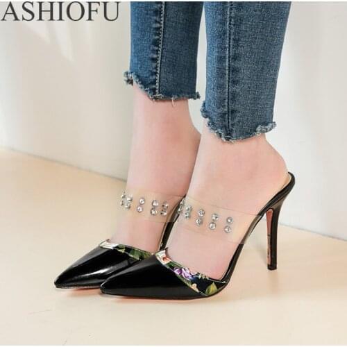 ASHIOFU New Arrival Ladies High Heel Pumps Sexy Rivets Spikes Party Club Dating Shoes Fashion Shiney Evening Court Shoes