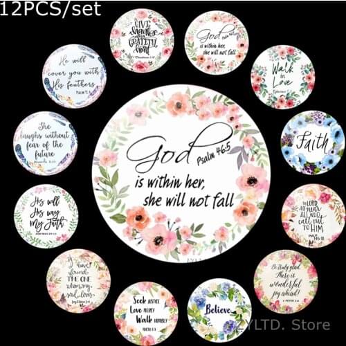 Bible Verse Fridge Magnet 12PCS 30MM Set Glass Cabochon Quote Refrigerator Magnets Fridge Sticker Religion Art Letter Home Decor