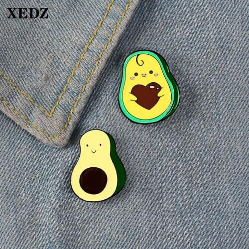 XEDZ avocado baby fruit brooch cute expression one hair blush shy loving couple badge gift backpack denim lapel pins jewelry