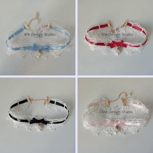 Lolita Alice Daily All-match Necklace Sweet Cute Teen GIrl Clavicle Chain Lace Trim Bowknot Preal Ornaments