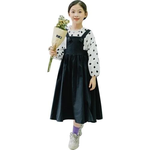 Girls Black Suspender Skirt + Polka Dot Top Suit Childrens Autumn Dress Clothing Kids Suit Of Baby Suit Fashion Princess Dress