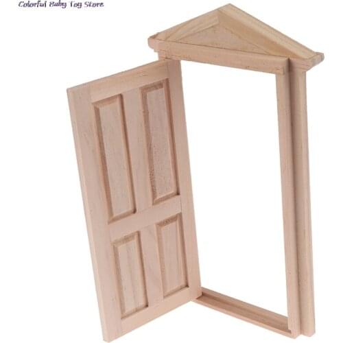 1pcs DIY Wooden Spire Door Dollhouse Accessories Pretend Play Toy for kids 1:12 Doll House door Furniture Simulation Miniatures