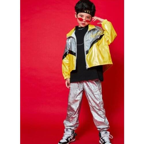 Kids Hip Hop Carnival Clothing Bright Faux Leather Jacket Zipper Top Coat Street wear Pants Girl Boy Jazz Dance Costume Clothes