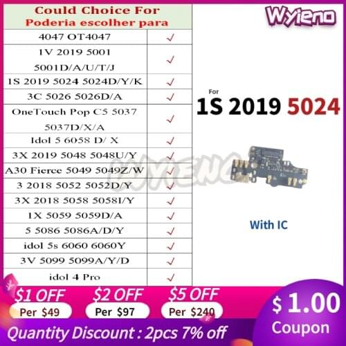 For Alcatel 4047 1V 2019 5001 3C 5026 C5 5037 6058 6060 3V 5099 5 5086 1S 5024 USB Dock Charging Port Charger Flex Cable Board