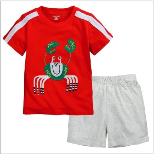 Hooyi Embroidery Crab Boys T-Shirt Pants Clothes Suit Fashion Children Outfits Kids Tee Shirts Tops Toddler Short Pants 1-6years