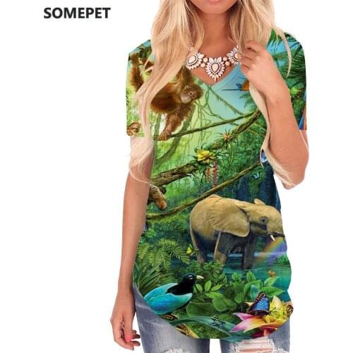 SOMEPET Animal T Shirt Women Rainbow T-shirts 3d Forest V-neck Tshirt Harajuku Tshirts Printed Womens Clothing Fashion Printed