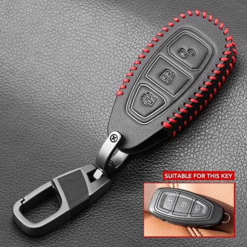 Leather Key Case Cover For Ford Focus RS Fiesta Mondeo Kuga B-Max Grand C-Max S-Max Galaxy Keyless Fob Shell Holder Protector