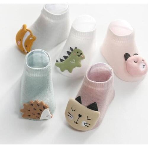 Cute 0-3 Year Short Baby Socks Cartoon Cotton Mesh Anti-Slip Socks Newborn Animal Fruit Design Sock Clothes Accessories