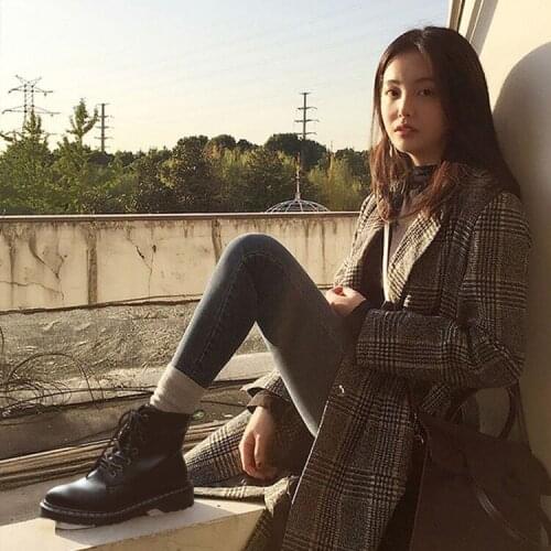 Fashion Ankle Boots Winter Ankle Boots Pu Leather Women Boots Work Shoes Round Toe Lace-Up Women Shoes Black Female O6-50