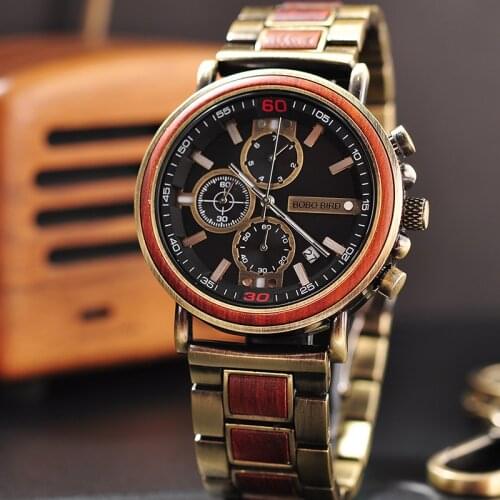 Relojes hombre 2020 BOBOBIRD Men Wood Watches Chronograph Luxury Quartz Wristwatches with Gift Box reloj hombre V-T07