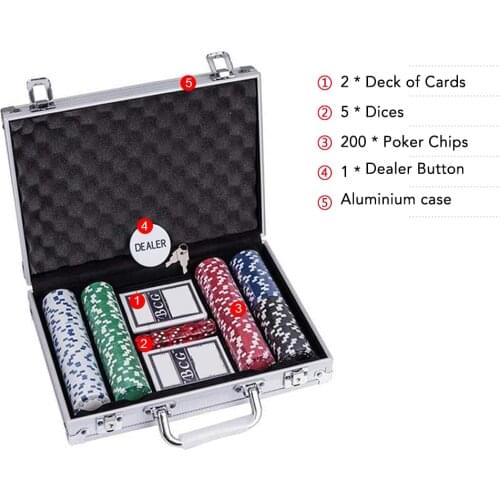 Poker Chips Set 100/200 Pcs Poker Kit with Aluminum Case Casino Chips 2 Decks of Playing Cards Poker Set Dropshipping