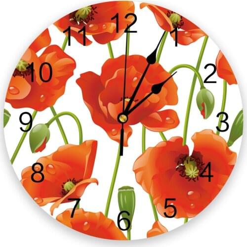 Flower Poppy 3D Wall Clock Modern Design Brief Living Room Decoration Kitchen Clock Art Wall Watch Home Decor