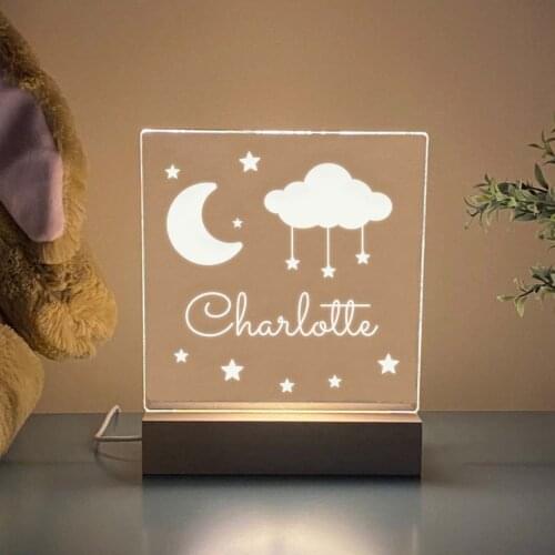 Customized Moon and Stars Night Light Personalized Kids Bedroom Decoration Small Lamp Nursery Childs Playroom Led Neon Lights