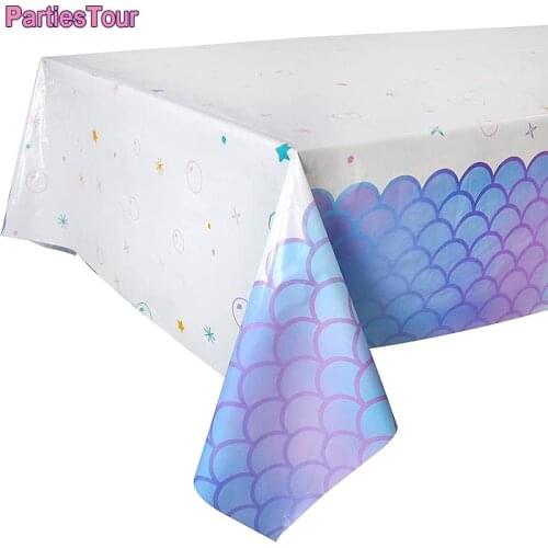 Mermaid Theme Party Tablecover 54" x 86" Disposable Mermaid Printed Plastic Tablecloth Baby Shower Birthday Party Decor Supplies