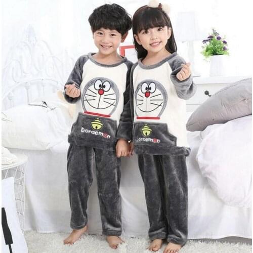 Boys Pyjama Teenage Clothes Winter Cartoon Children Pajamas Flannel Sleepwear Girls Nightwear Coral Fleece Kids Pijamas Homewear