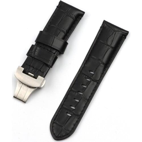 24mm Crocodile Pattern Genuine Bamboo Leather Watchband For Panerai Watch Strap PAM441 Bracelet Butterfly Buckle Engraving Logo