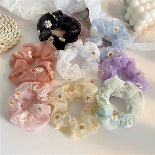 8 Colors Daisy Hair Scrunchie Elastic Hair Bands Rope Solid Color Women Girls Headwear Ponytail Holder Hair Accessories