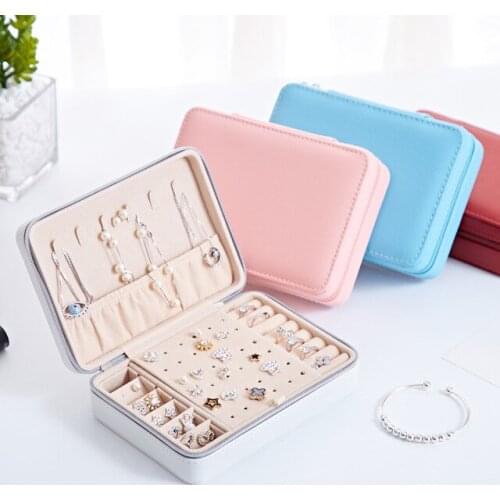 New2020 Portable PU Pure And Simple Earrings Jewelry Box Zipper Earrings Ring Multi-functional Jewelry Box