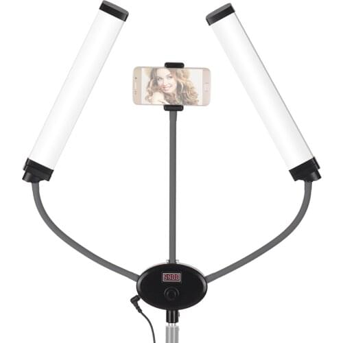 Dual Arm LED Video Lamp Fill Lights 3200-5500K Light Strips w/ LCD Screen Phone Holder for Live Streaming Studio Photography