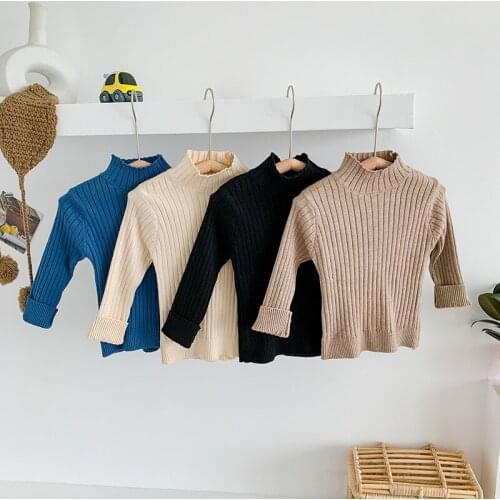 Autumn Winter Toddler Boys Sweaters Korean New Arrival Kids Half High Collar Sweater Boy Solid Pullover Knitted Sweater 2-7 Y