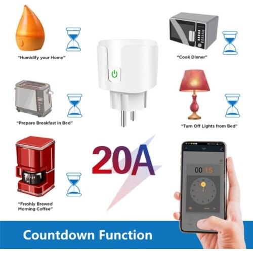 20A/600W WIFI Bluetooth Wireless Remote Socket Smart Timer Plug Voice Control Home Fire Retardant PC Smart Power Socket