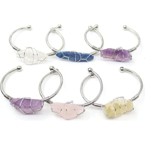 YJXP Raw Mineral Stone Quartz Bracelet Irregular Crystal Quartz Open Cuff Bracelets for Women Reiki Healing