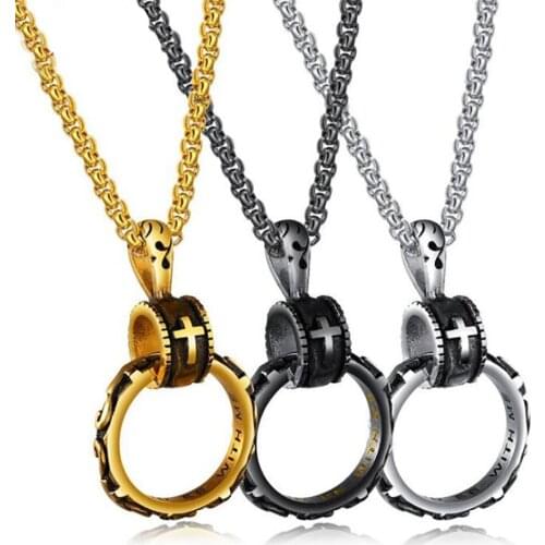 Stainless Steel Gold Black Christ Cross Round Pendant Necklace Punk Rock Jewelry Gift For Him with Chain