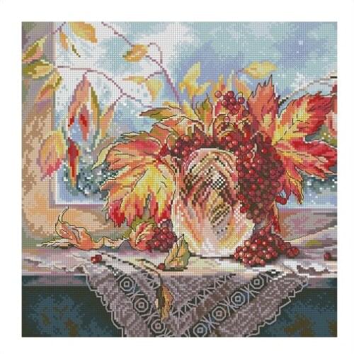 14/16/18/27/28 Counted Cross Stitch Kit Cowberry Currant Cherry Red Fruit Berry Autumn Summer Bouquet Vase at RTO M185