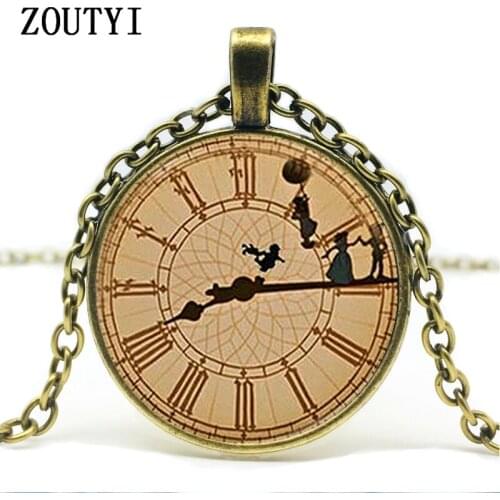 2018/ hot sale, black Peter Pan inspired by the clock glass pendant necklace, Peter Pan Big Ben necklace jewelry