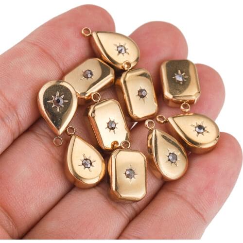 5pcs Lot Gold Stainless Steel Exquisite Drop Square Small Charms Earring Dangles Designer DIY Jewelry Making Supplies Wholesale