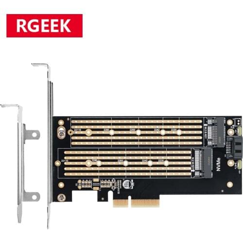 RGEEK M.2 NVMe SSD NGFF TO PCIE X4 adapter M Key B Key dual interface card Suppor PCI Express 3.0 x4 2230-22110 All Size m.2