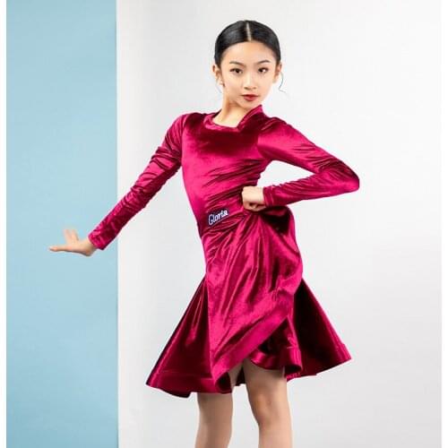 Velvet Latin Dance Dress For Girls Dancer Outfit Long Sleeve Standard Competition Dresses Stage Costume Samba Dance Wear JL2289