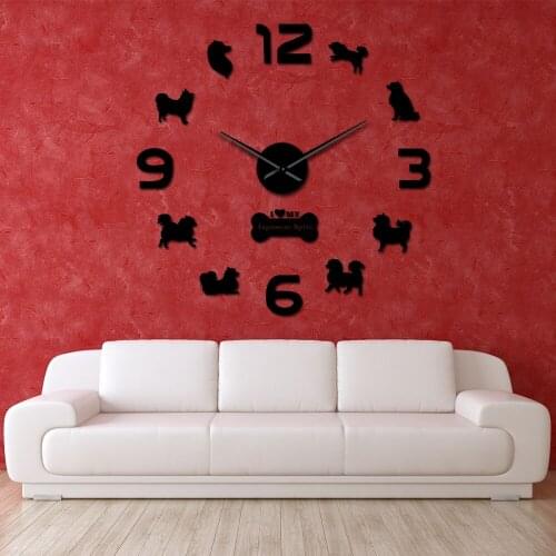 Japanese Spitz Dog Animal Acrylic Large Wall Clock Puppy Pet Shop Clocks Wall Decorated DIY Stickers Non ticking Hanging Watch