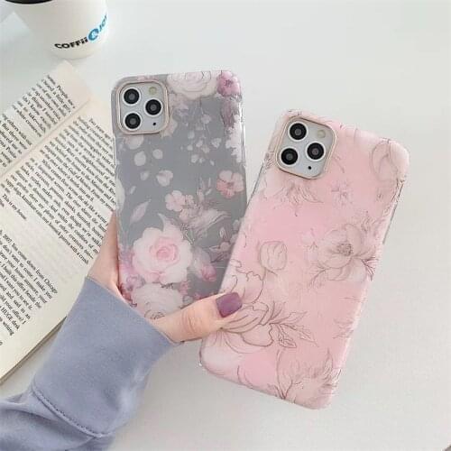 Retro art leaves flowers Phone Case For iPhone 11 Pro Max 7 8 Plus SE XR XS Max luxury Rose Floral Cases Soft back cover coque