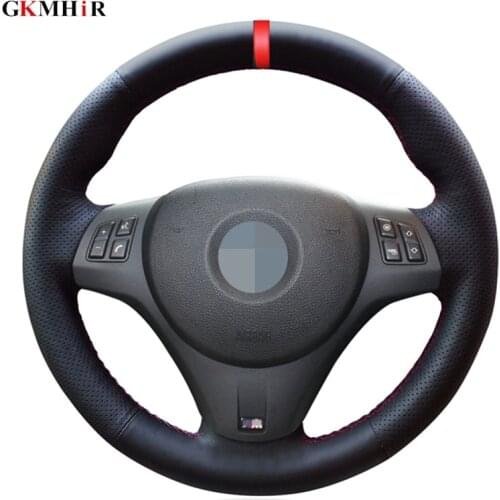 Black PU Artificial Leather Red Marker DIY Car Steering Wheel Cover For BMW M Sport M3 E90 E91 E92 E93 E87 E81 E82 E88 X1 E84