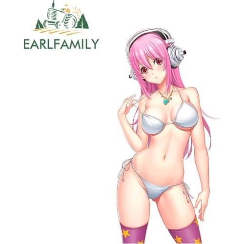EARLFAMILY 13cm x 6.5cm For Super Sonico Anime Car Sticker Waterproof Scratch-Proof Decal Windows Motorcycle Car Assessoires